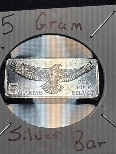 5 Gram .999 Fine Silver Bar Eagle Design Sealed Flip Fractional Bullion