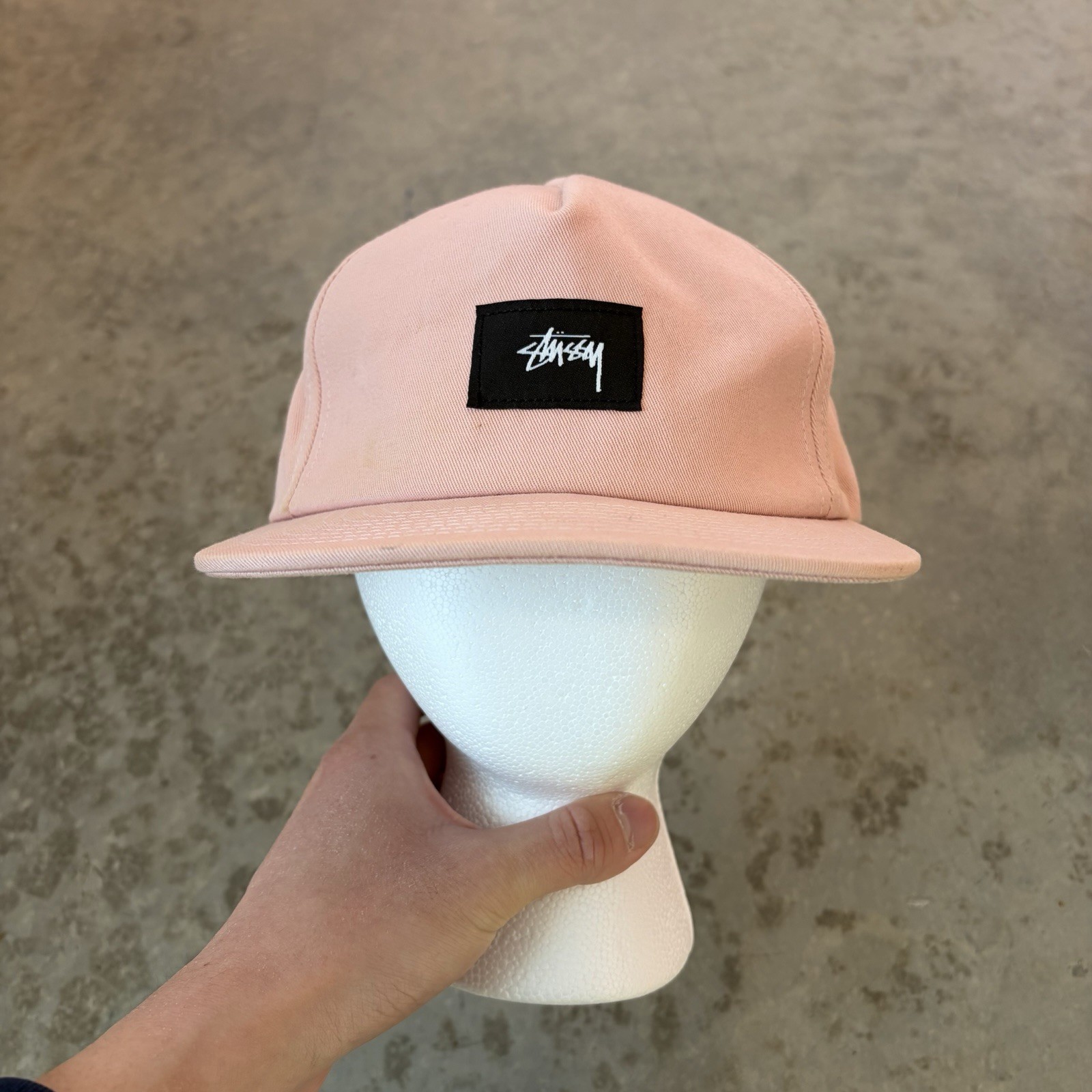 Stussy Box Logo Twill Strapback Cap Hat Cotton Linen Blend Light Pink One Size