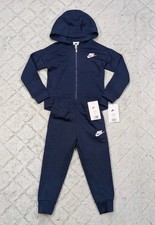 Nike Set Youth 4T Blue Navy Fleece Joggers Hoodie Full Zip Tracksuit Girls