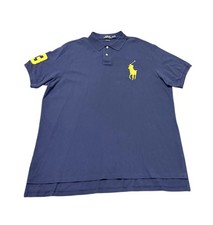Ralph Lauren Polo Big Yellow Pony Rugby 3 Sleeve Men's XXL Navy Shirt