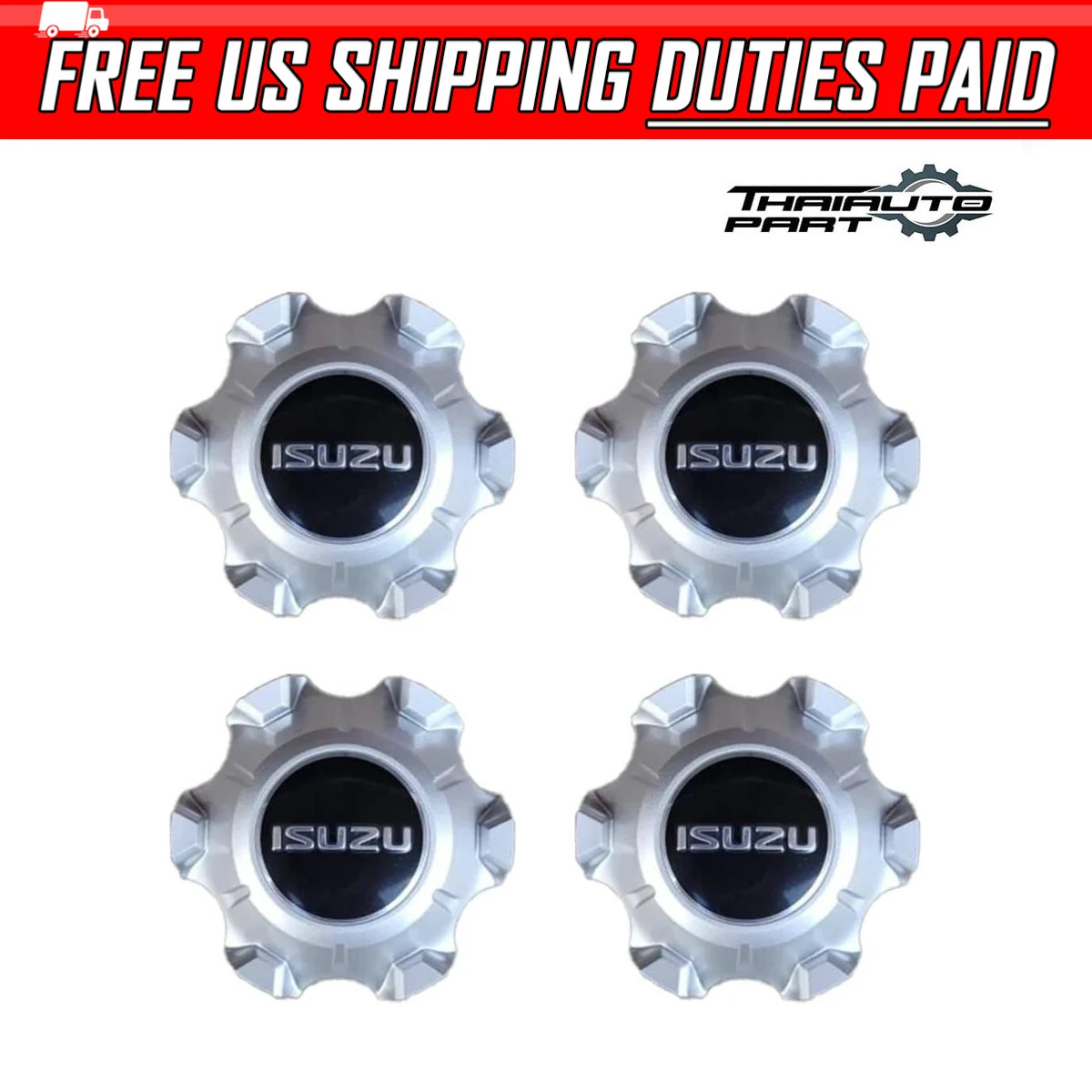 Cover Set Wheel Center Cap Silver Black 4 PCs Fit Isuzu D-Max 2WD