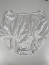 SZ 9 Vtg Panties UNDERSCORE GRANNY WHITE NYLON SISSY BRIEF UNDERWEAR SHINY