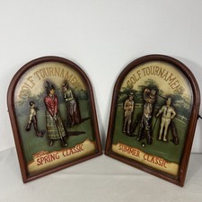 2x Vintage Wooden 3D Golf Tournament Sign Plaque Club Shop Home Bar Pub Man Cave