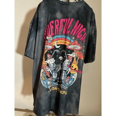 Shein Wonderful Night Skeleton Mushroom Tie Dye Graphic Tee XL Gray Psychedelic