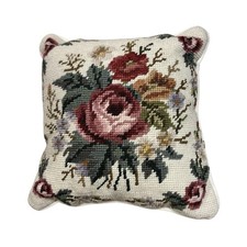 Vintage Pillow Needlepoint Floral Rose Victorian Velvet Pack Small Cottagecore