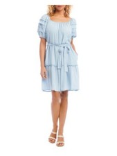 KAREN KANE Womens Baby Doll Above The Knee Dress Tie Short Sleeve Scoop Neck