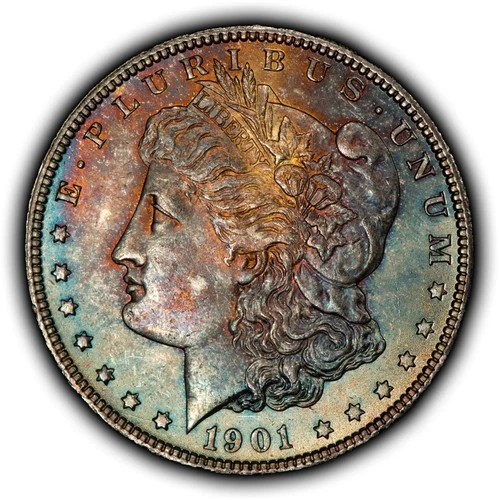 1901-O $1 Morgan Silver Dollar - PQ Rainbow Toning - BU - SKU-D7657