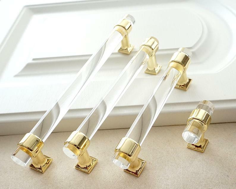 acrylic and gold dresser knobs GlideRite 1-1/2 in. Satin Gold Round Modern Crystal Acrylic Cabinet Knobs (10-Pack)