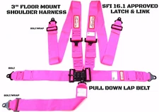 LATCH & LINK 5 PT FLOOR MOUNT RACING HARNESS SIGNATURE SERIES SFI 16.1 HOT PINK