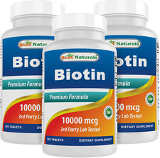 3 Pack Best Naturals Biotin 10,000 mcg 10mg 365 Tablets
