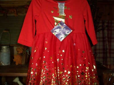 BLUEBERI GIRLS REINDEER STAR DRESS SIZE 3 T RED LONG SLEEVE CHRISTMAS PAGEANT NE