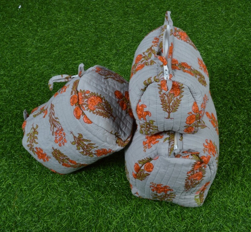 Lot De 3 Sacs De Voyage En Coton Indien - Bloc à Main, Trousse De Toilette Et étui Vanité