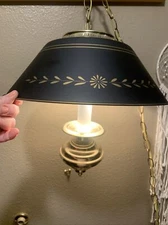 Vintage 2 Light Metal Toleware Swag Chandelier Dining Room Lighting