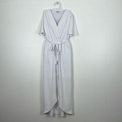 fraiche by j maxi dress Fraiche By J Faux Wrap Flutter Sleeve V Neck Slit Front Tie Belt Line Maxi  Dress