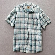 RedHead Men Button Up Shirt XL Blue Plaid Textured Short Sleeve Collared READ