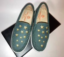 MARC JOSEPH NEW YORK Girl's Shoes Big Kid 12.5 Leather Loafer, Green Gold Stars