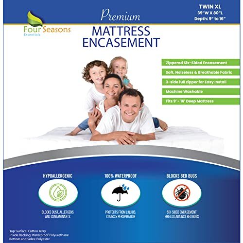 Twin Extra Long (XL) Mattress Protector - Zippered Waterproof Mattress Cover ...