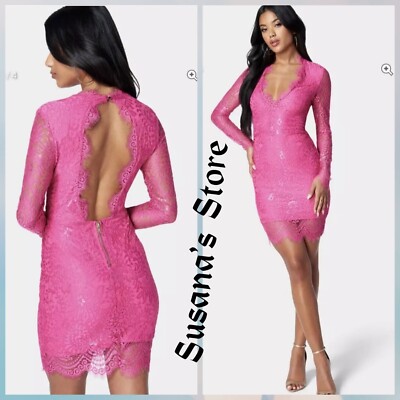 NWT BEBE SIZE S Scallop Lace Open Back Mini Dress Sexy & Elegant!! MSRP  $129 | eBay