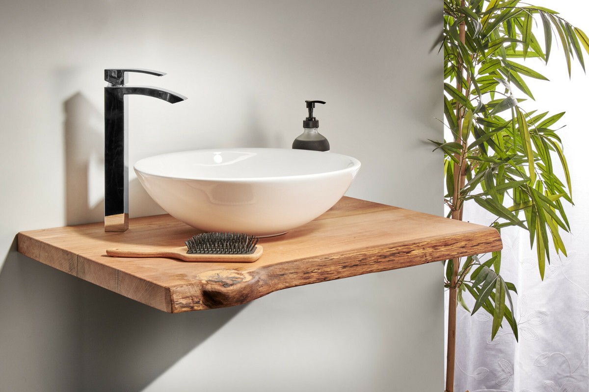 Waschtischplatte Badezimmer Eiche Baumkante Aufsatzbecken Waschtisch gelt  | eBay.de