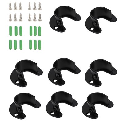  8 Pcs U-shaped Rod Socket Flange Holder for Closet Black End Support