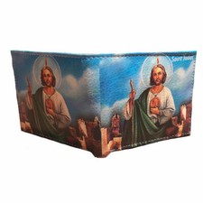 Saint Judas Print Genuine Leather Bifold Mens Wallet Front Pocket
