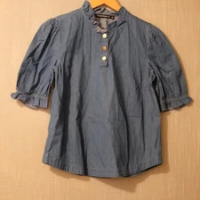 MONOPRIX Femme Bio Navy Short Sleeve Top Chambray Women's 38 #H82-16