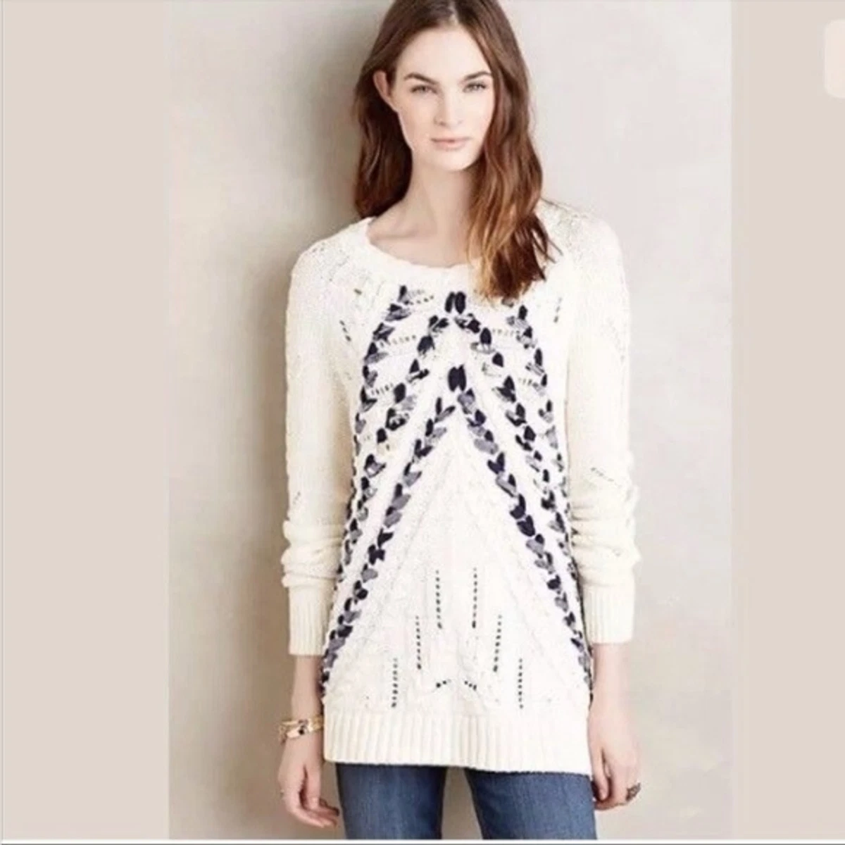 Anthropologie Knitted Knotted Cable Knit Braided Ribbon Heart