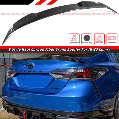FOR 2018-2024 TOYOTA CAMRY SE XSE LE XLE REAL CARBON FIBER V STYLE TRUNK SPOILER