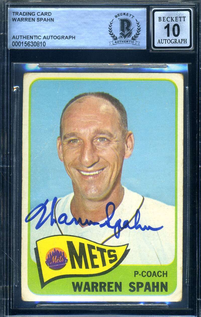 Warren Spahn Gem Mint 10 Beckett BAS Signed 1965 Topps Autograph