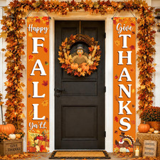 Fall Decorations -Happy Fall and Cive Thanks Door Banner -71"X12"