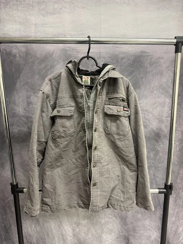 Dickies Hooded Canvas Work Jacket Men's Medium Gray Sherpa Hood Quilted Lined - product listing photo