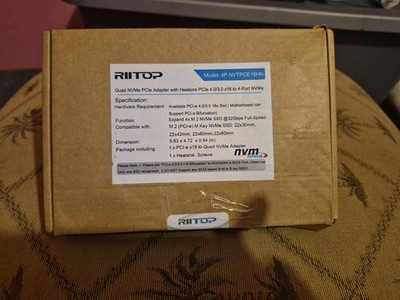 Riitop 4p-NVTPCE16HN Quad M.2 NVMe to PCIe Adapter With Heatsink NEW OPEN BOX