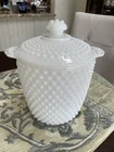 VINTAGE ANCHOR HOCKING BISCUIT COOKIE JAR CANISTER HOBNAIL WHITE MILK GLASS