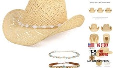 Cowboy Hat,Cowgirl Hat,Cowboy Hats for Women/Mens/3 Decorative One Size Beige