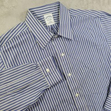 Brooks Brothers Dress Shirt Mens 16-33 Blue Striped Slim Fit Non Iron Cotton