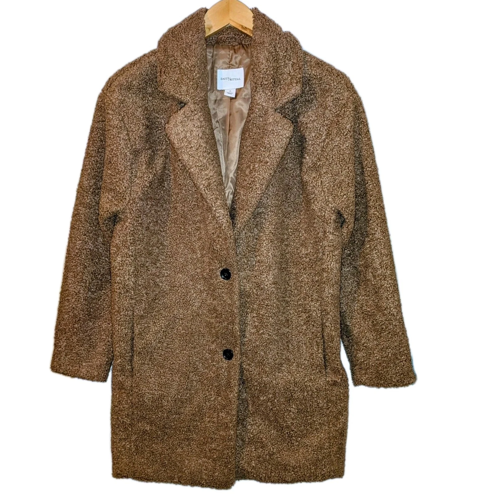 VETEMENTS Giacca rituale quotidiana donna XS carmelo marrone orsacchiotto pile cappotto oversize