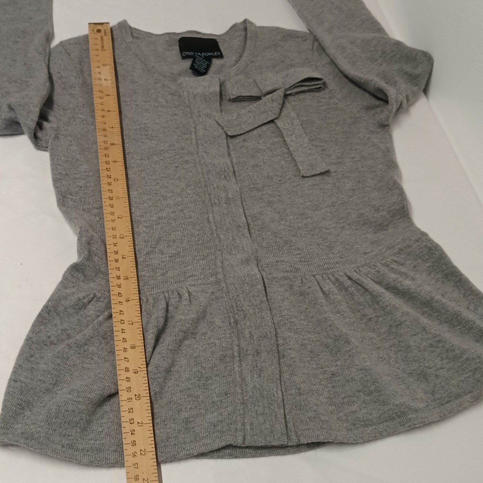 Cynthia rowley angora wool grey peplum Ruffle hem Bow women's sweater size Small