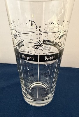 VTG Libbey MCM 7'' Glass Shaker with 7 Mixed Cocktail Recipes 12 oz Measurement