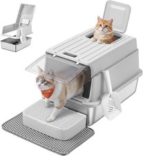 23.6" Stainless Steel Cat Litter Box with Flip Lid, 2 Doors, for Cats up to 33 l