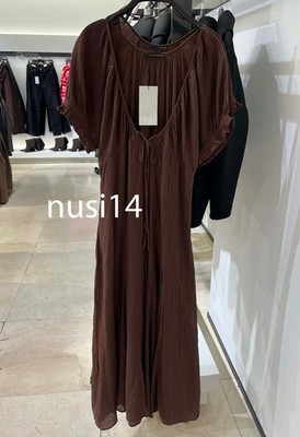 ZARA NEW WOMAN CHIFFON GODET MIDI DRESS PUFF-SLEEVES BROWN XS-XXL  0881/344/700 | eBay