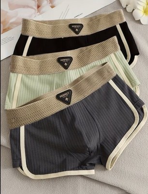 3 Pieces Men s  Boxer Briefs Breathable And Elastic Geometric Stripe Design