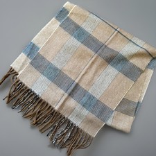 Vintage Christian Dior Scarf Cashmaire 11 x 48" Made in Japan Beige Plaid