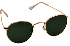 SUNGLASSES-Small Gold Tone Oval Metal Frame Black Lenses Vintage Retro Unisex