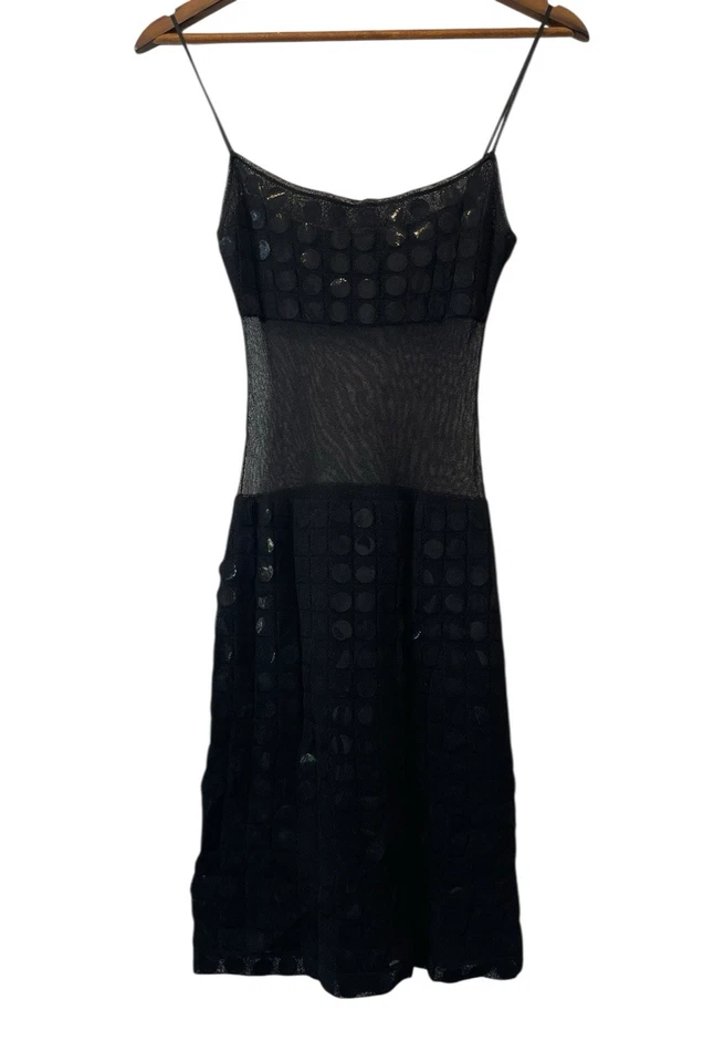 Vintage Y2K sheer mesh Richard Tyler LBD spaghetti strap sexy vamp glam size S - Image 2 of 4