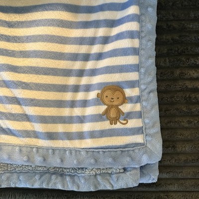 Carters Child of Mine Blue White Stripe Minky Dot & Sherpa Baby Blanket Monkey