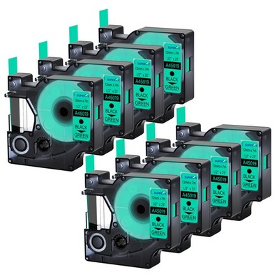 8x A45019 Black on Green Label Tape Work For Dymo D1 0.47'' LabelManager 150 155