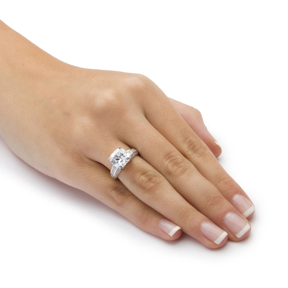 Anillo de compromiso de aniversario de oro blanco macizo de 10 k con circonitas cúbicas de 3,28 TCW Foto 3 de 4