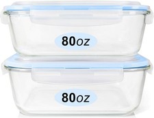 Glass Food Storage Containers Set, Large Size with 2 Pack of 80oz