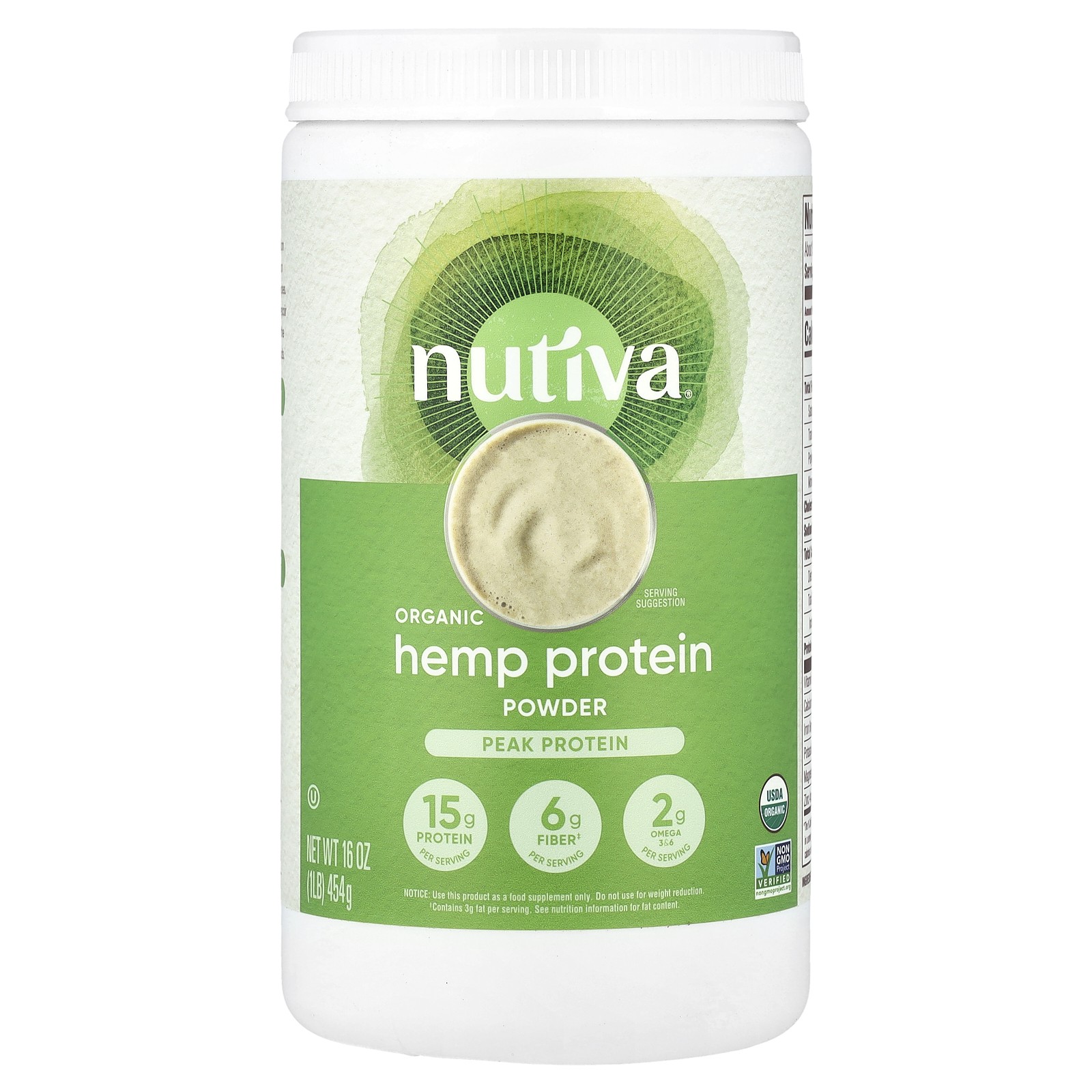 Nutiva Organic Superfood Hemp Protein 15 г 16 унций 454 г B Corp, без BPA
