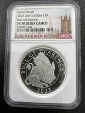 2023 UK Tudor Beasts Bull of Clarence &pound;2 2oz Silver Proof PF70 Ultra Cameo NGC